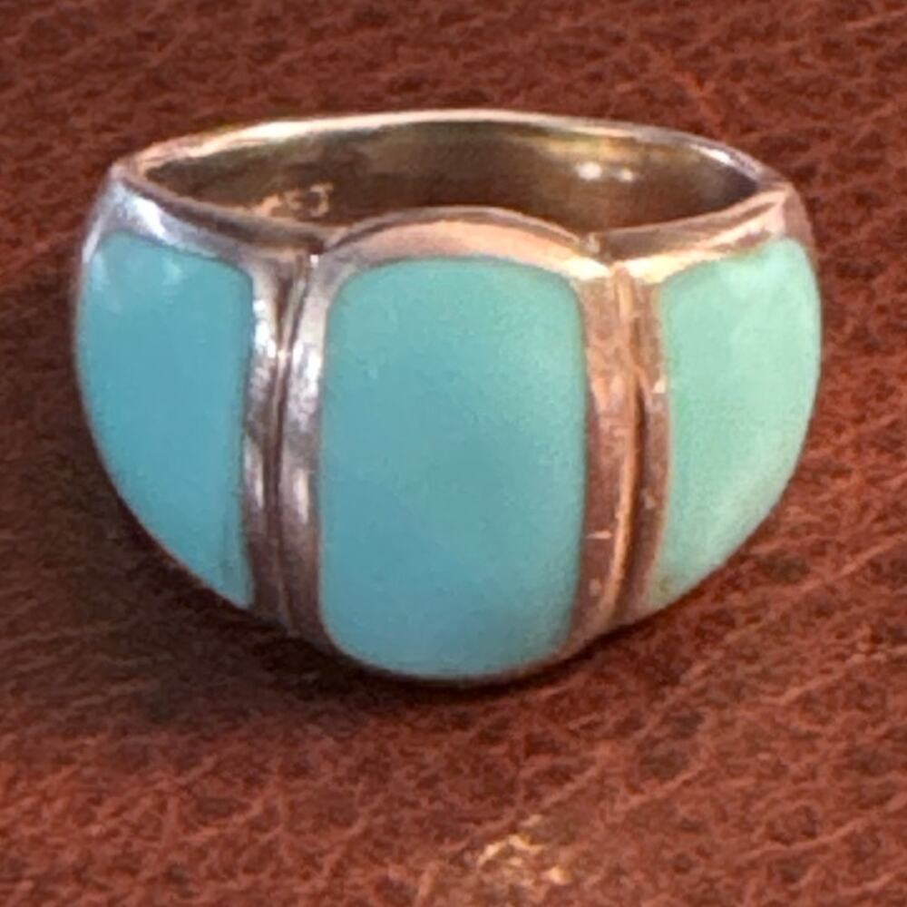 3 Stone Native American Zuni Turquoise 925 Sterling Silver Ring 8.75 Marked CFJ